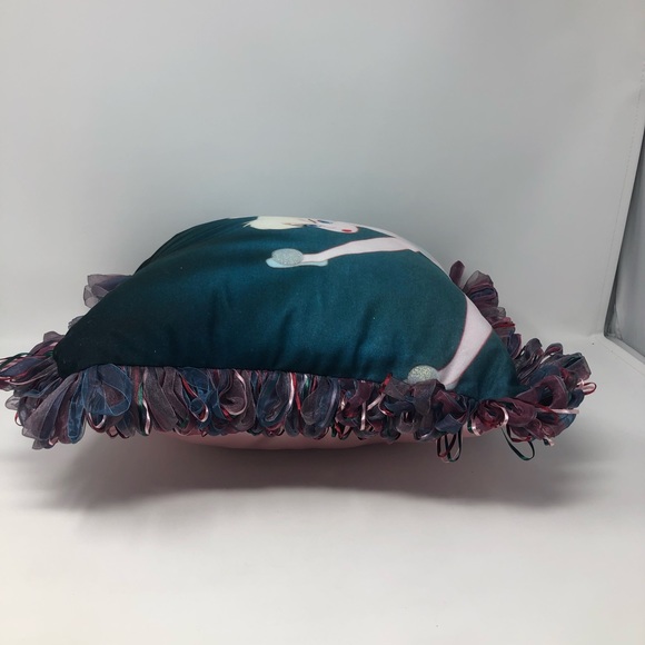 Disney Shopping Tinker Bell Throw Pillow Green Pink Mad Face Ribbon Fringe - Picture 3 of 9